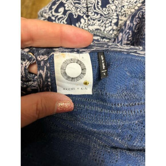 Anthropologie Akemi + Kin Marcella Blue Purple Lace Up Boho Peasant Top - L - Picture 7 of 9